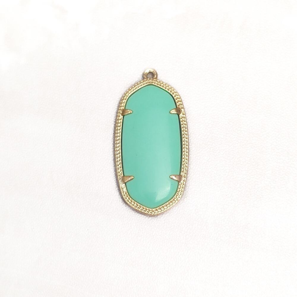 Mint Green & Gold Tone Pendant - Just Over 1.5" - No Chain Included